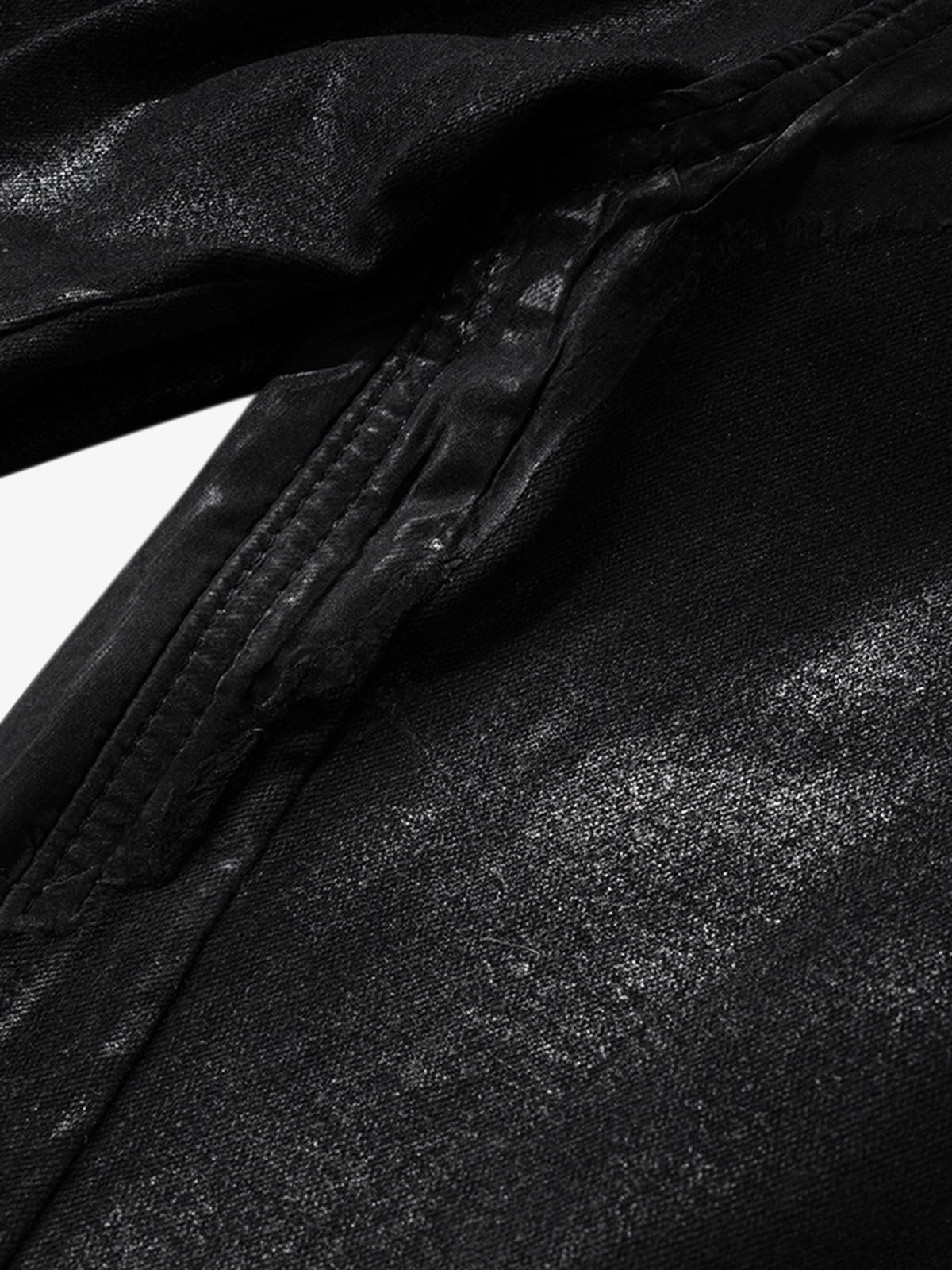 Black Wax Coated Flare Jeans - 2212