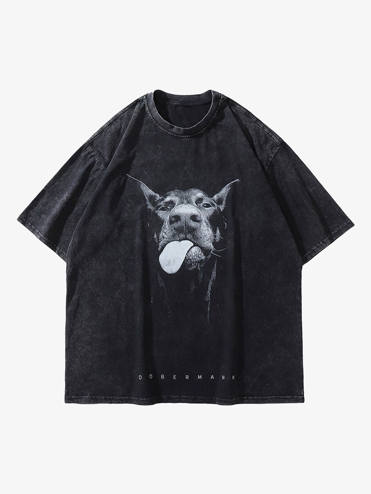 Retro Hip-hop Doberman Print T-shirt - 2172