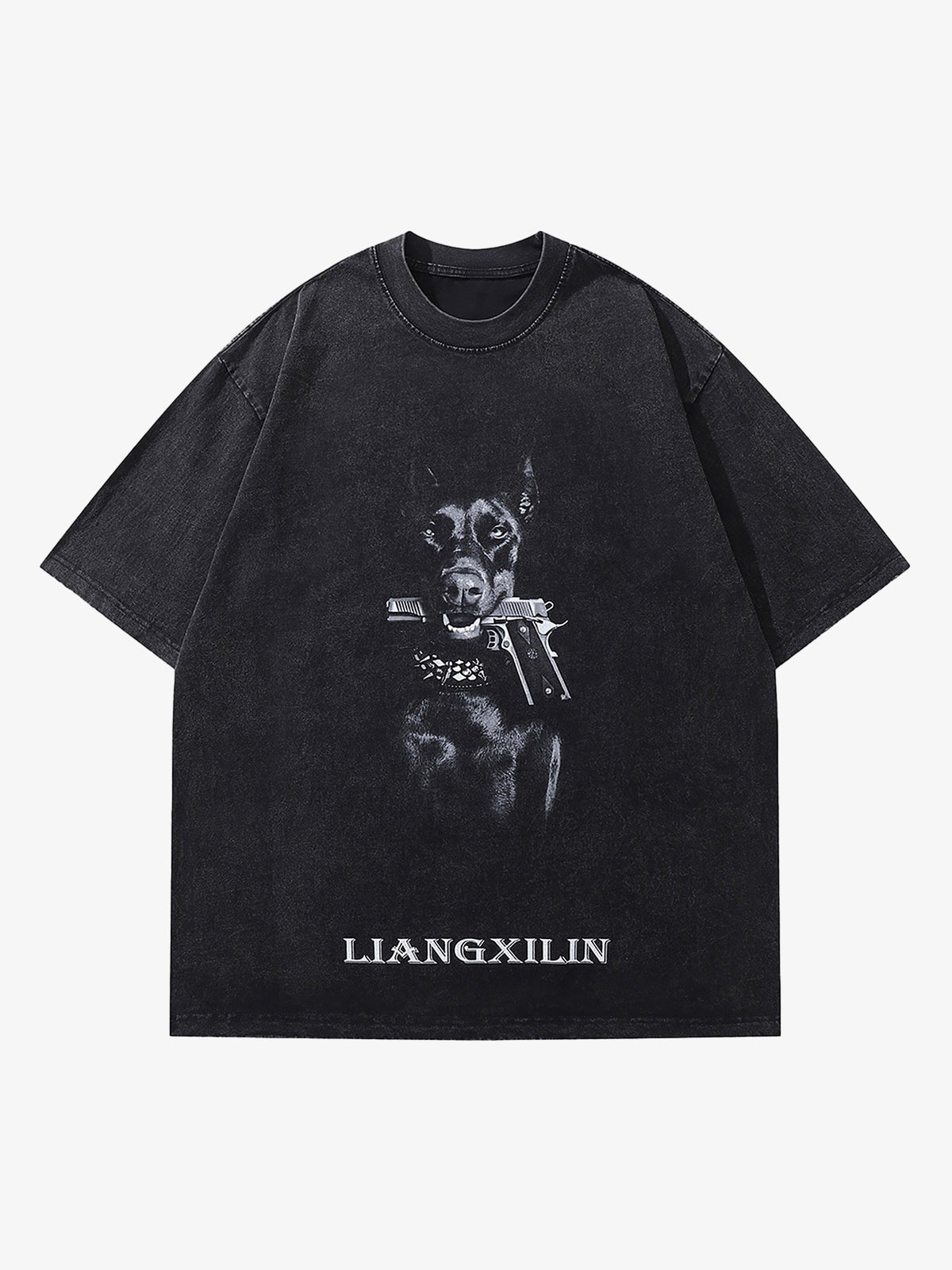 Retro Washed Distressed Doberman Pinscher T-shirt-2202
