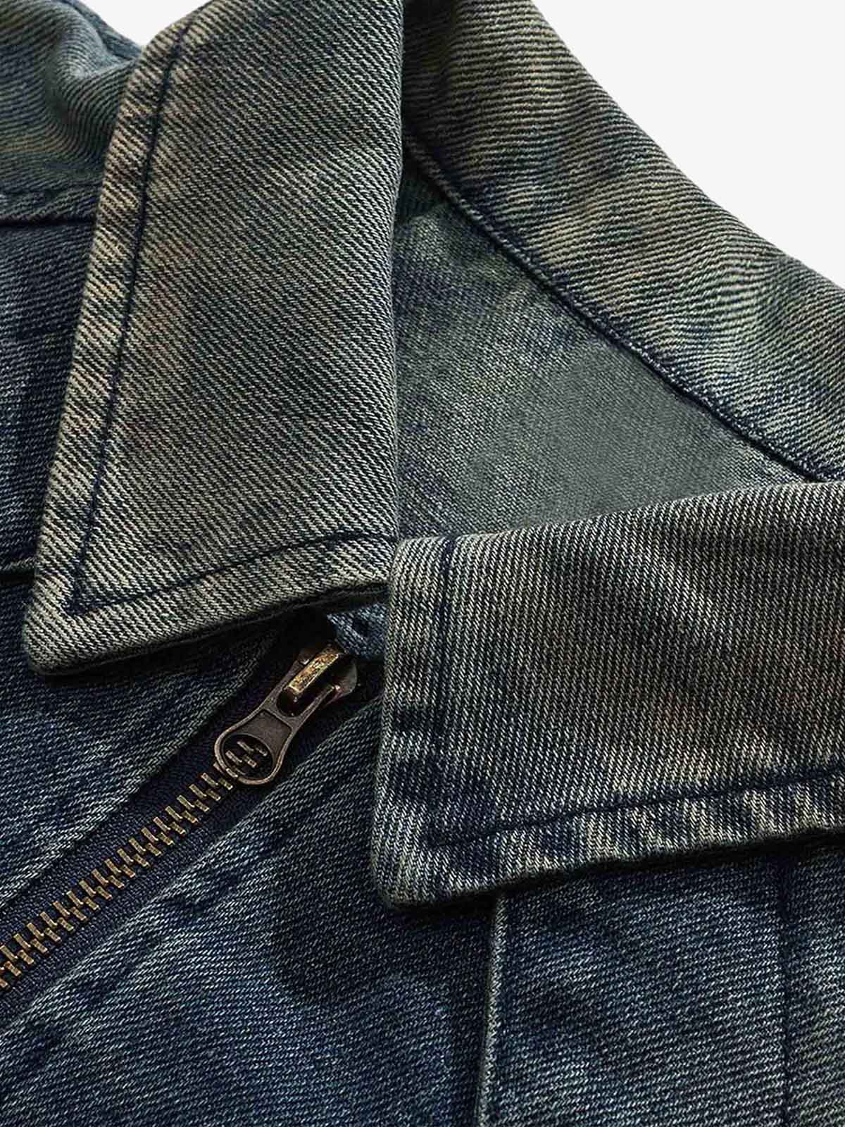 High Street Hip-hop Distressed Washed Denim Jacket - 2242