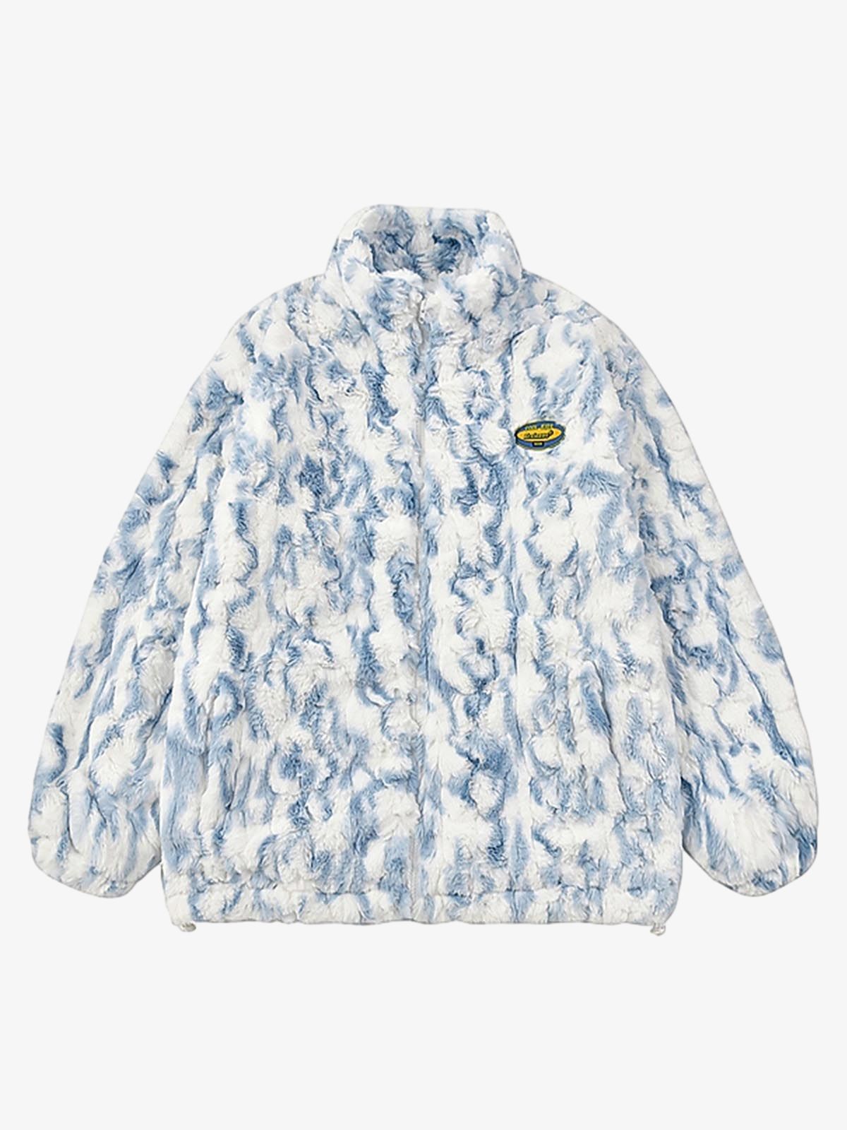 Tie-Dye Stand Collar Sherpa Jacket