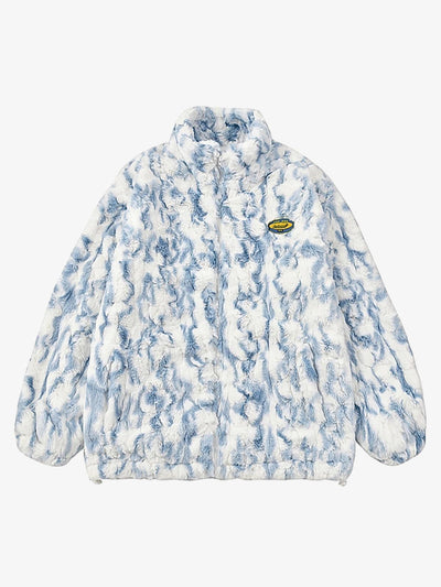 Tie-Dye Stand Collar Sherpa Jacket