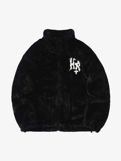 Hip-hop Letter Stand Collar Fur Jacket - 1908