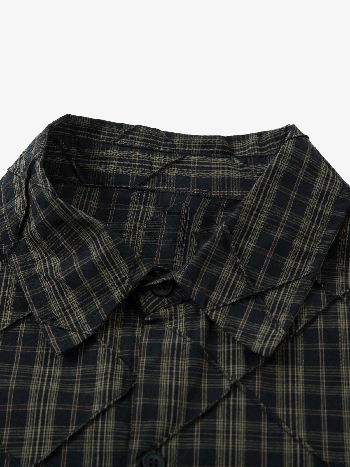 Heavy Plaid Pleated Striped Faux Two-Piece Polo Shirt