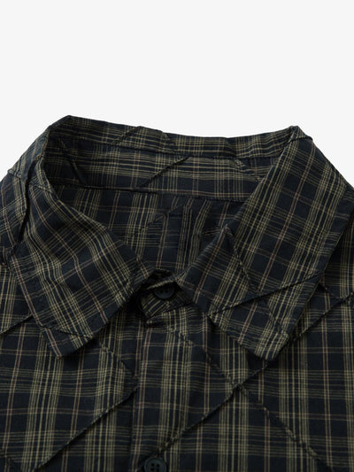 Heavy Plaid Pleated Striped Faux Two-Piece Polo Shirt