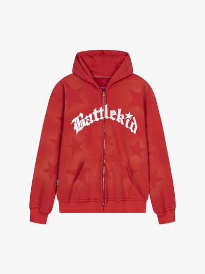 Star Letter Print Zipper Hoodie Jacket - 1540