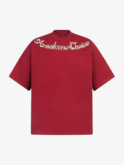Retro Embroidery Beaded Letter Print T-shirt