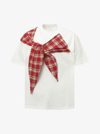 Plaid Scarf Crew Neck T-Shirt