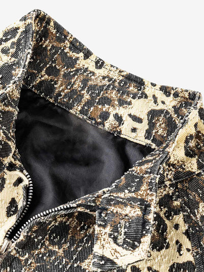 Retro Leopard Printed Denim Jacket