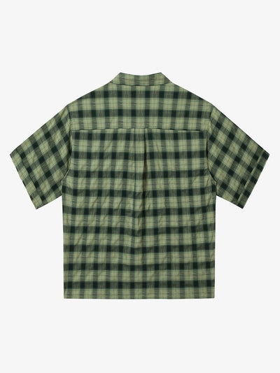 Plaid Applique Printed Short Sleeve Shirt