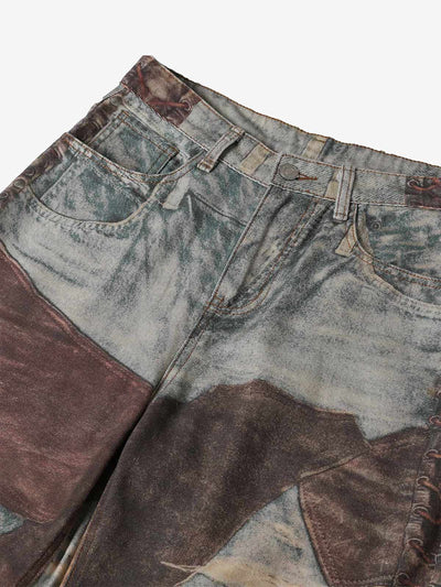 High Street Distressed Washed Printed Jeans - 2246
