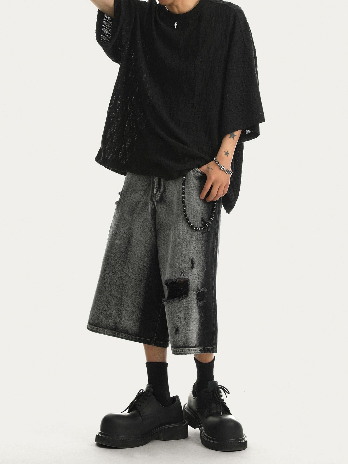 Washed Ripped Vintage Cargo Denim  Jort - 2066