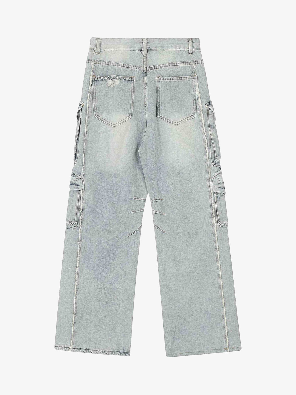 Washed Multi-pocket Work Cargo Jeans - 1830