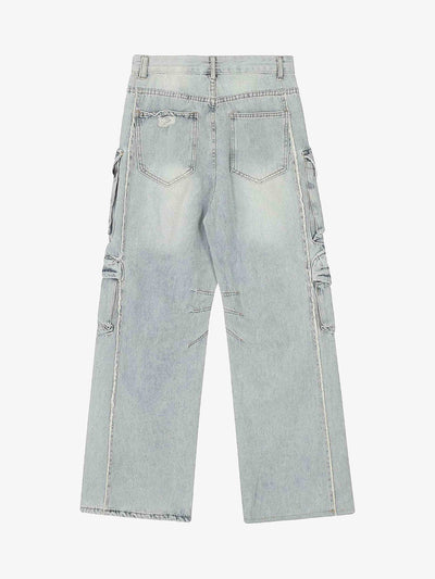 Washed Multi-pocket Work Cargo Jeans - 1830