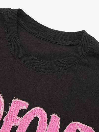 Pink Letter Applique Street Rap T-shirt - 2145