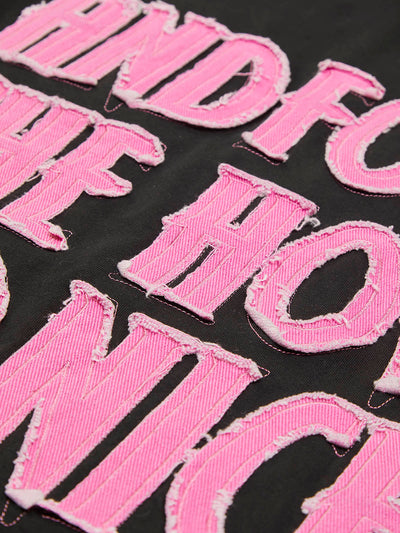 Pink Letter Applique Street Rap T-shirt - 2145