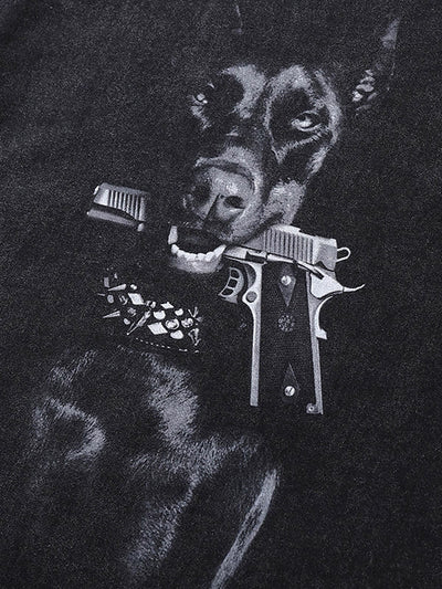 Retro Washed Distressed Doberman Pinscher T-shirt-2202