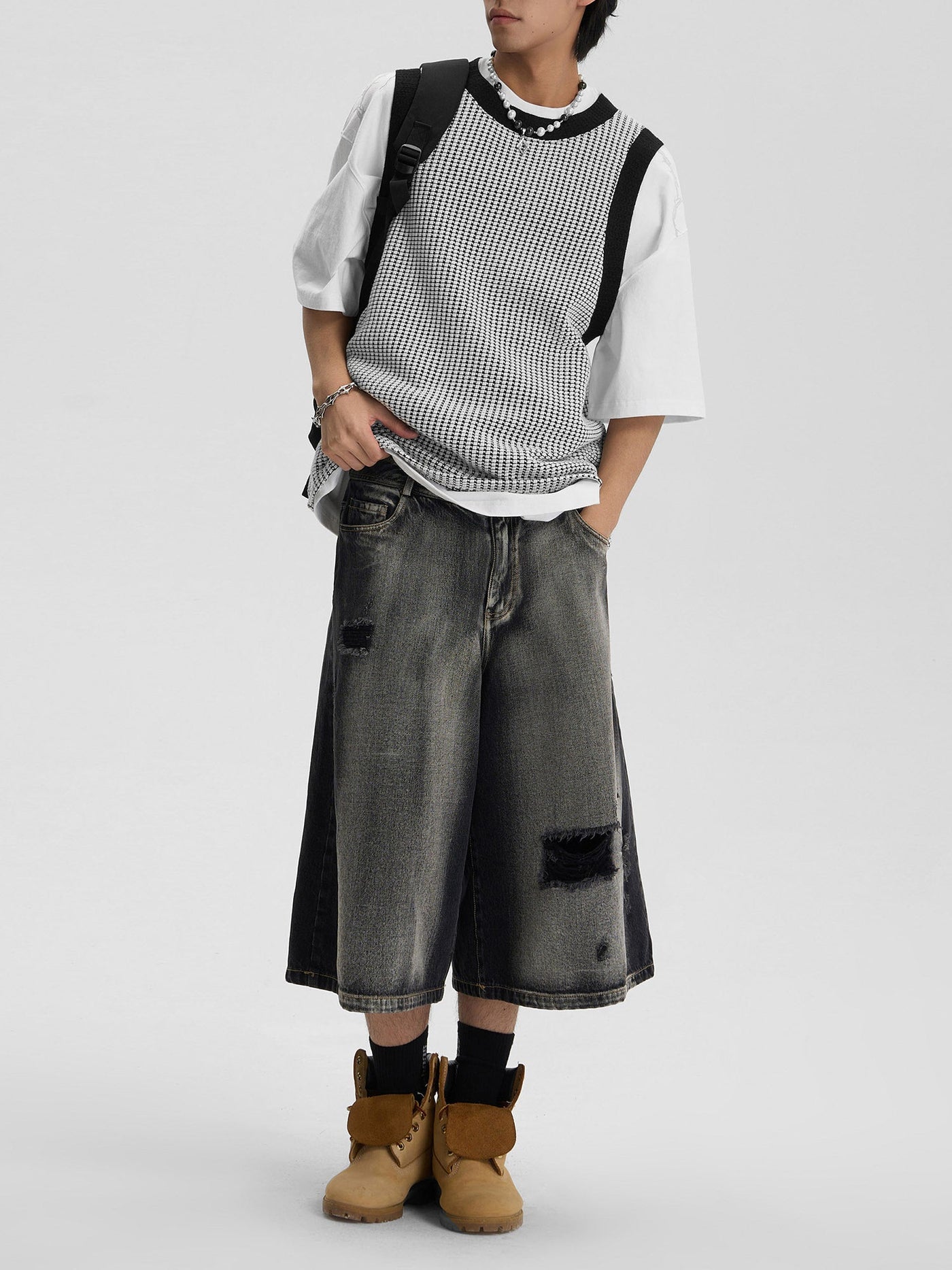 Washed Ripped Vintage Cargo Denim  Jort - 2066