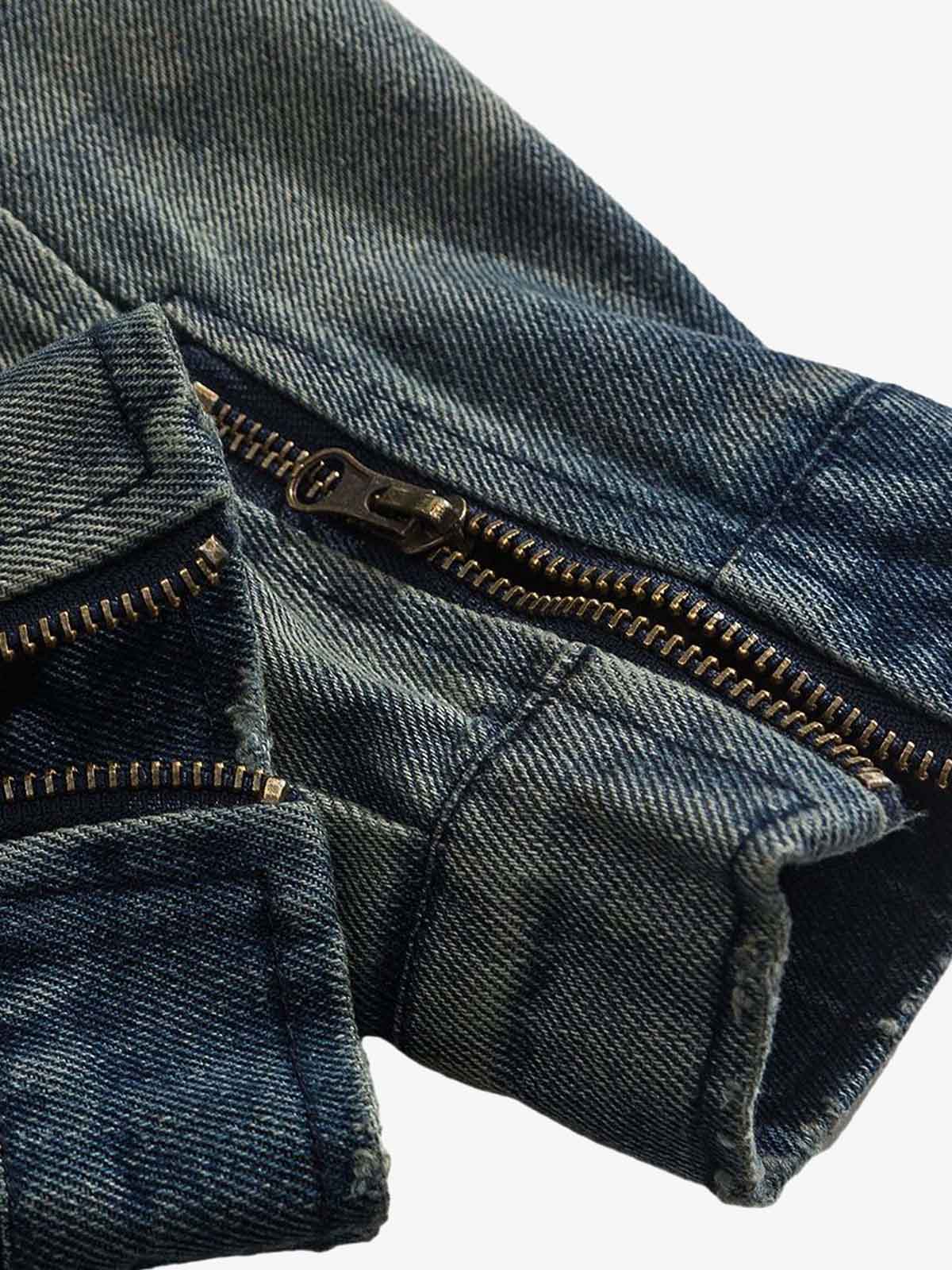 High Street Hip-hop Distressed Washed Denim Jacket - 2242