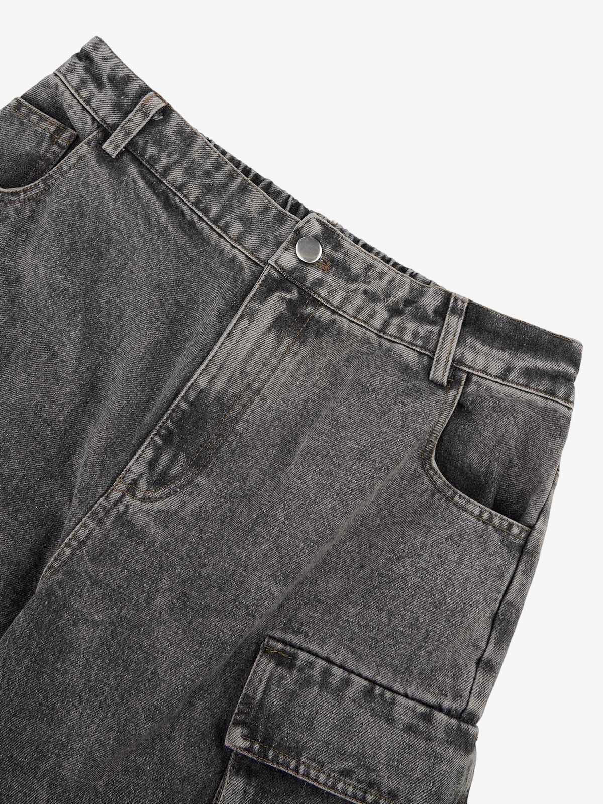 Street Stitching Multi-Pocket Workwear Washed Jeans - 2209