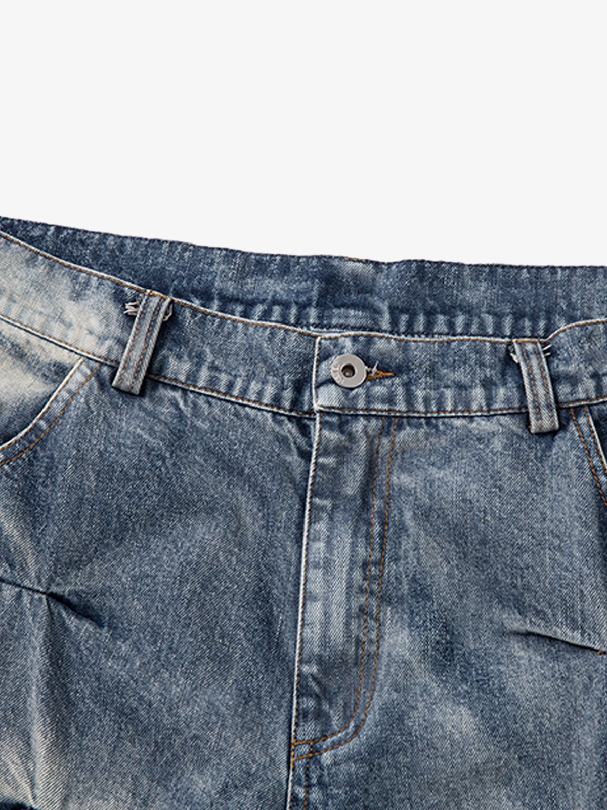 Distressed Washed Pleated Jeans