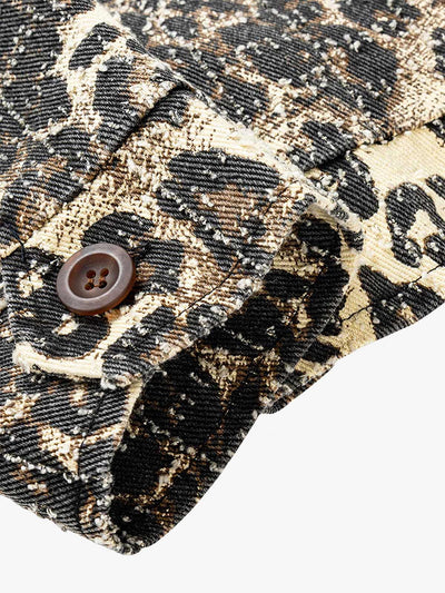 Retro Leopard Printed Denim Jacket