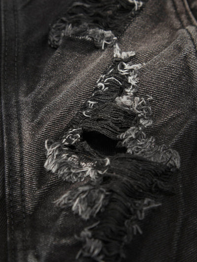 Heavy Washed Ripped Plaid Stitching Hip-Hop Jeans - 2174
