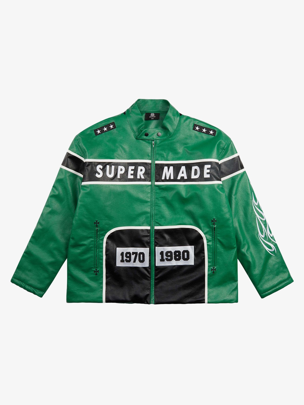 Vintage Biker Style Embroidered Leather Jacket - 1746