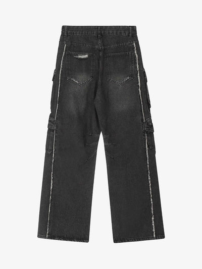 Washed Multi-pocket Work Cargo Jeans - 1830