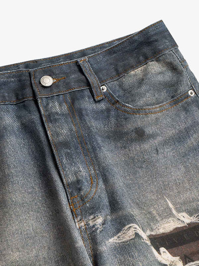 Retro Washed Ripped Flare Jeans