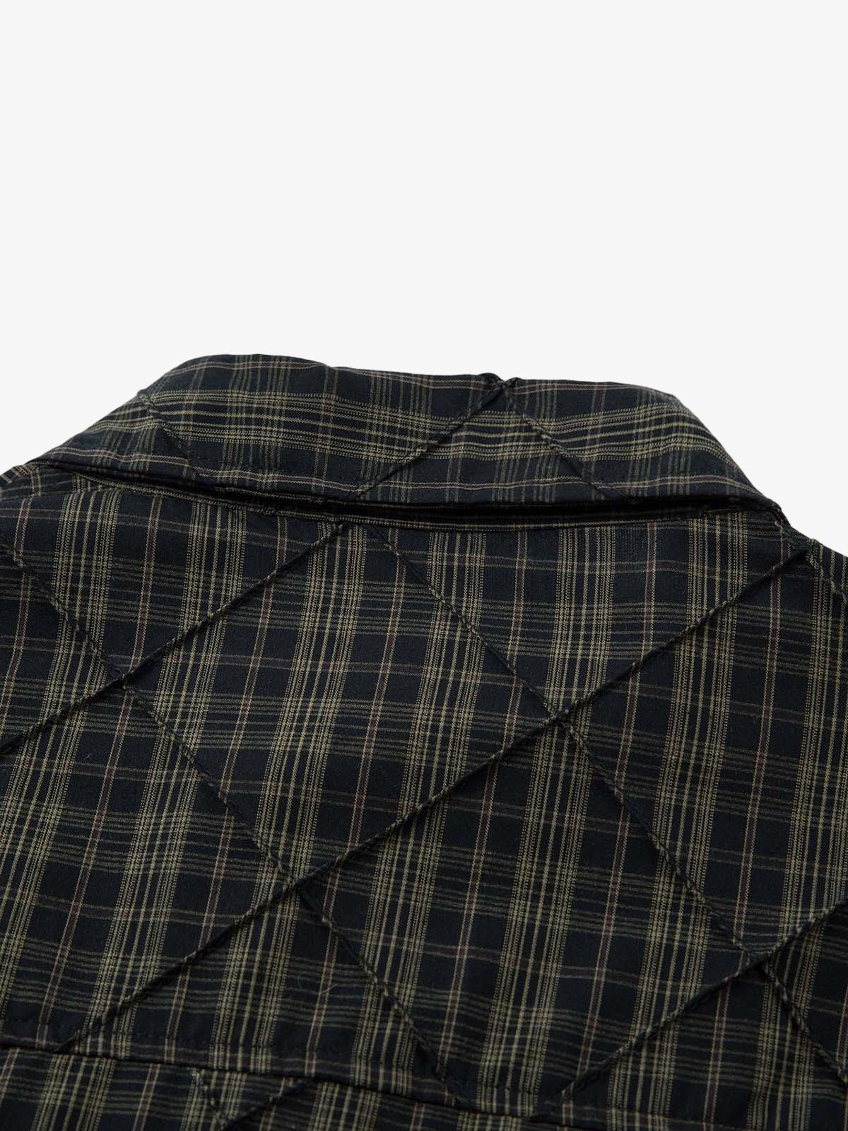 Heavy Plaid Pleated Striped Faux Two-Piece Polo Shirt