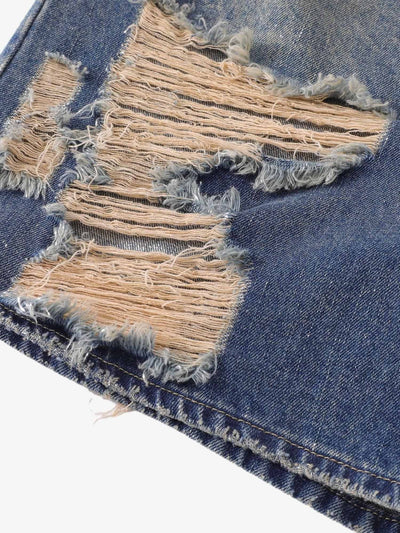 Hip-hop Ripped Washed Denim Jorts