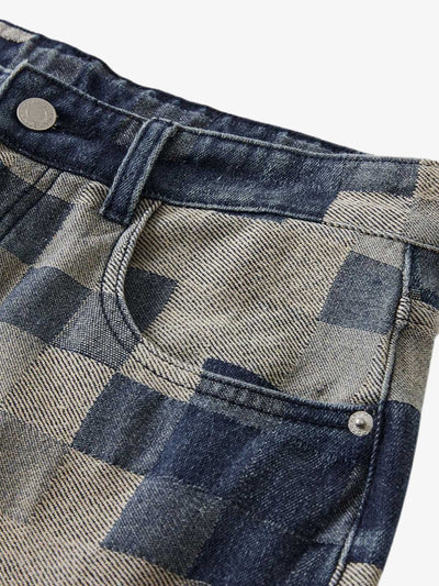 Checkerboard Jacquard Wide Leg Jeans - 2193