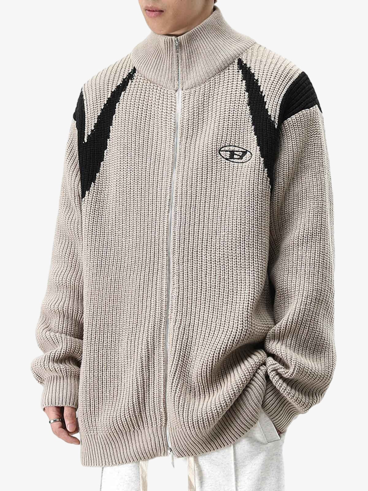 Color Block Zipper Sweater Jacket-1509