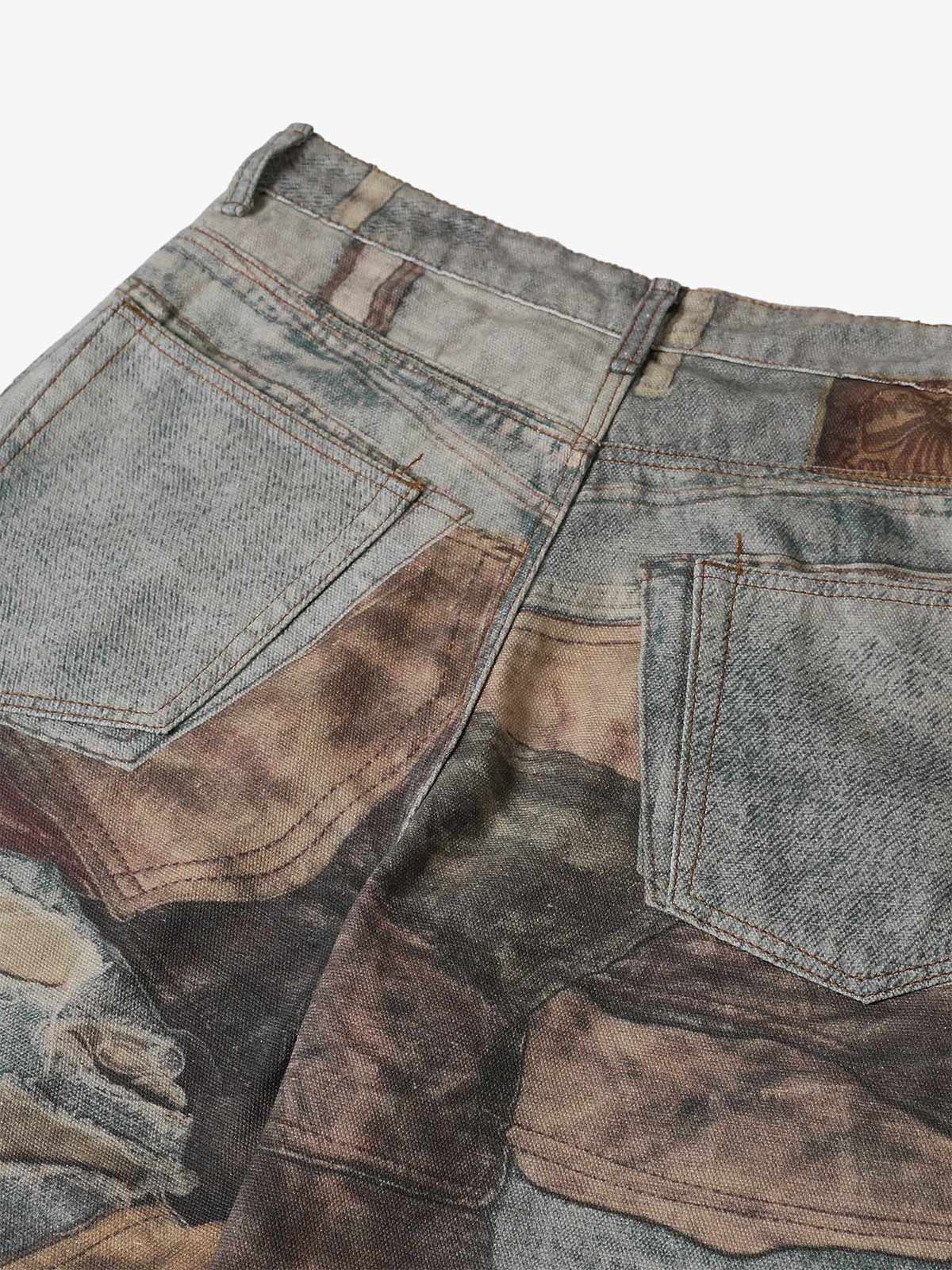 High Street Distressed Washed Printed Jeans - 2246