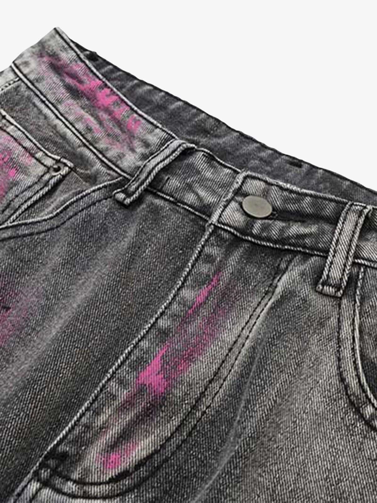Graffiti Distressed Washed Baggy Jeans - 1886