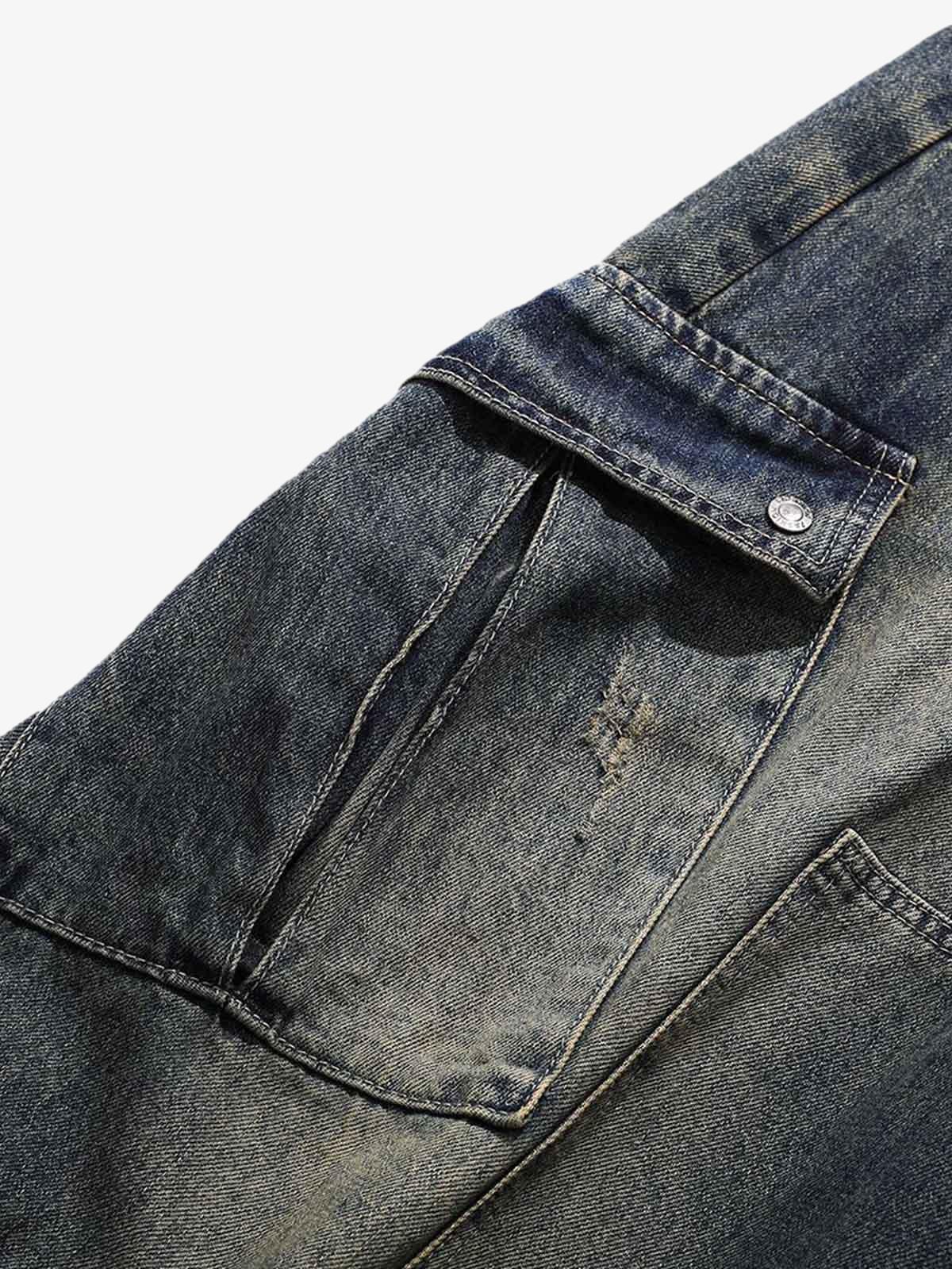 Washed Multi-Pocket Baggy Barrel Cargo Jeans
