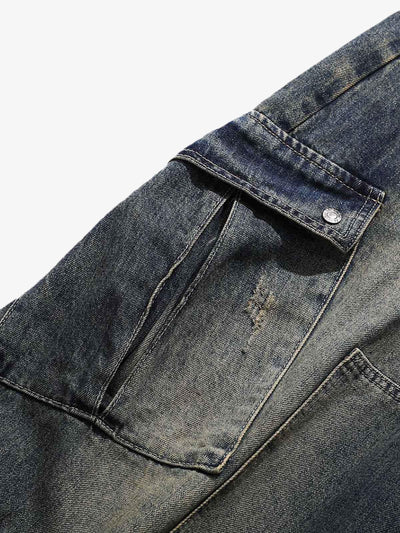 Washed Multi-Pocket Baggy Barrel Cargo Jeans