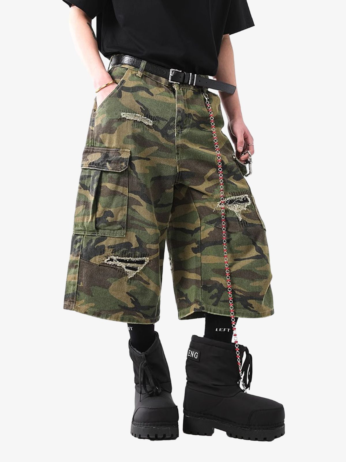 Retro Ripped Camouflage Cropped Jorts - 2387
