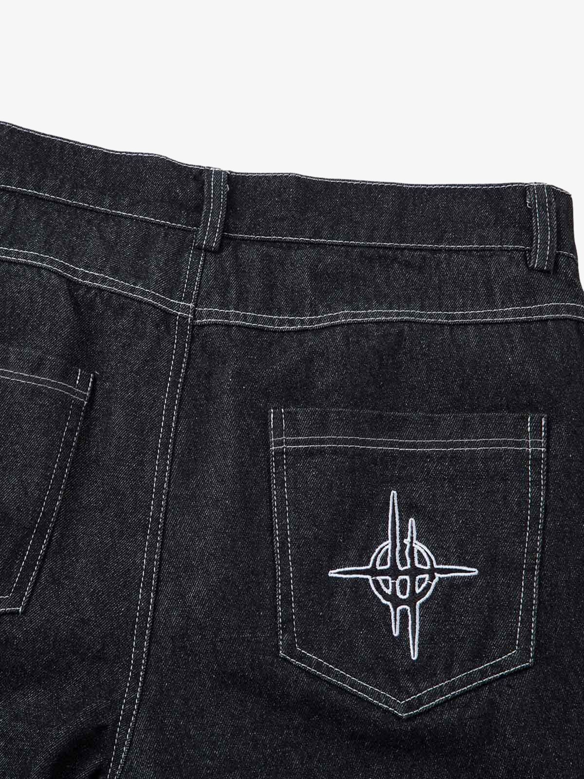 Embroidered Flame Baggy Jeans