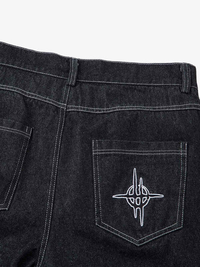 Embroidered Flame Baggy Jeans