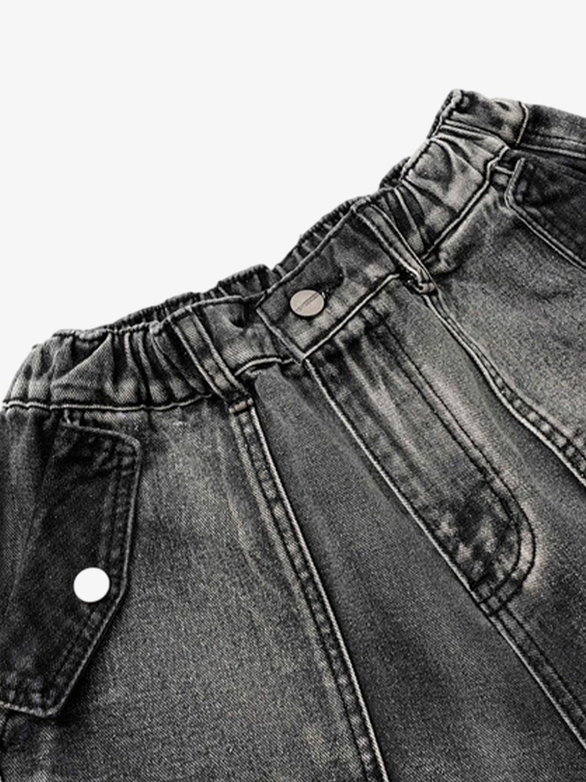 High-Waisted Multi-Pocket Denim Cargo Shorts
