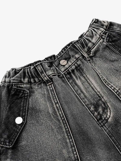 High-Waisted Multi-Pocket Denim Cargo Shorts