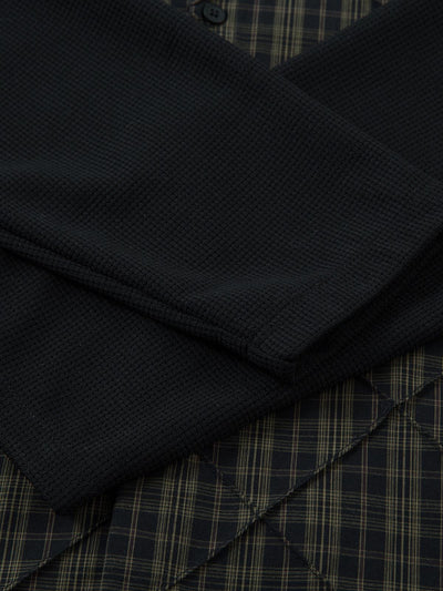 Heavy Plaid Pleated Striped Faux Two-Piece Polo Shirt
