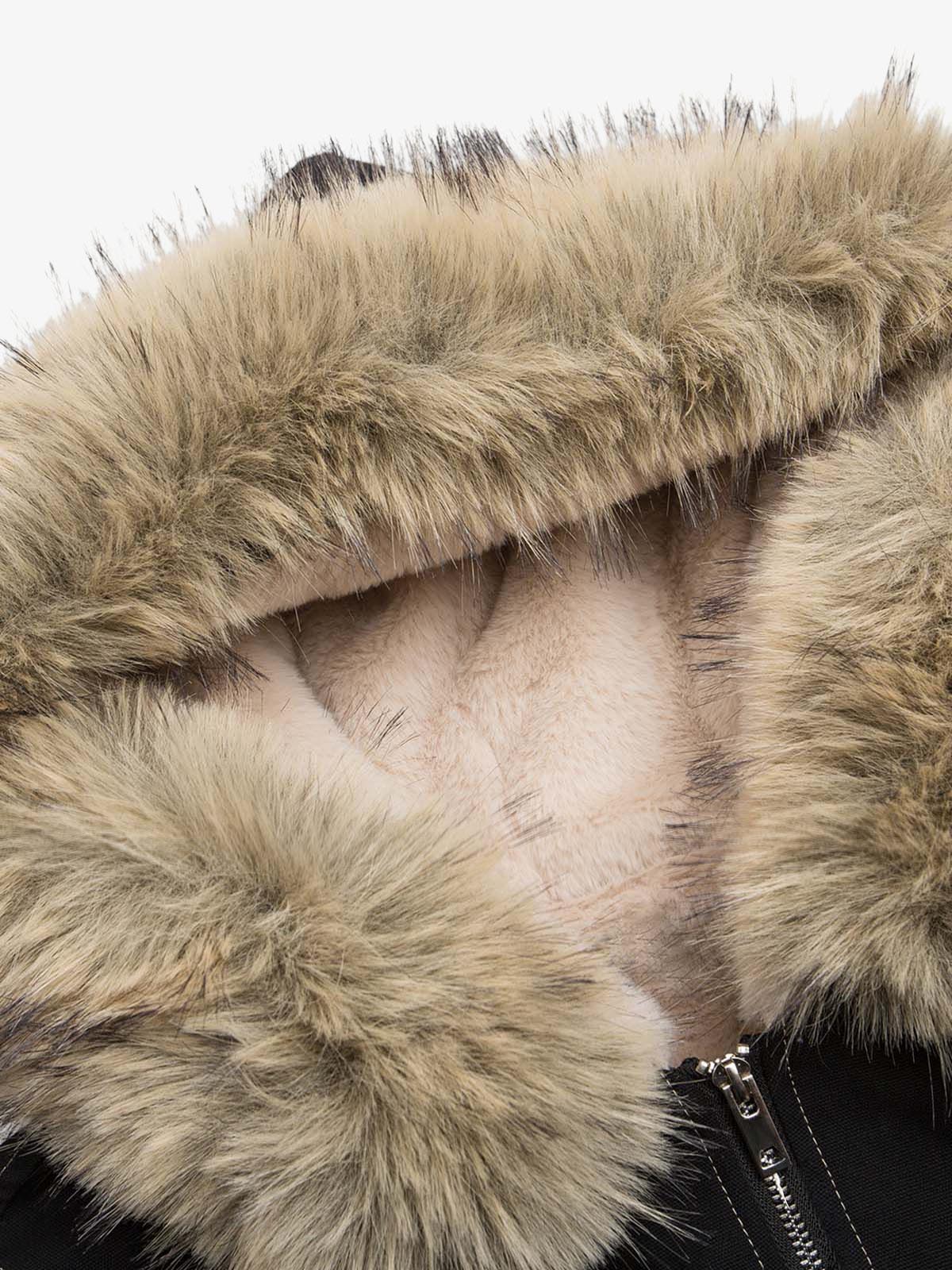 Fur Lined Zip Up Hooded Bomber Jacket