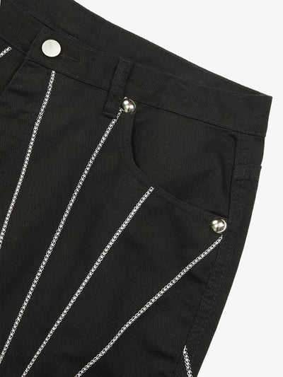 Heavy Spider Web Embroidered Topstitch Jeans