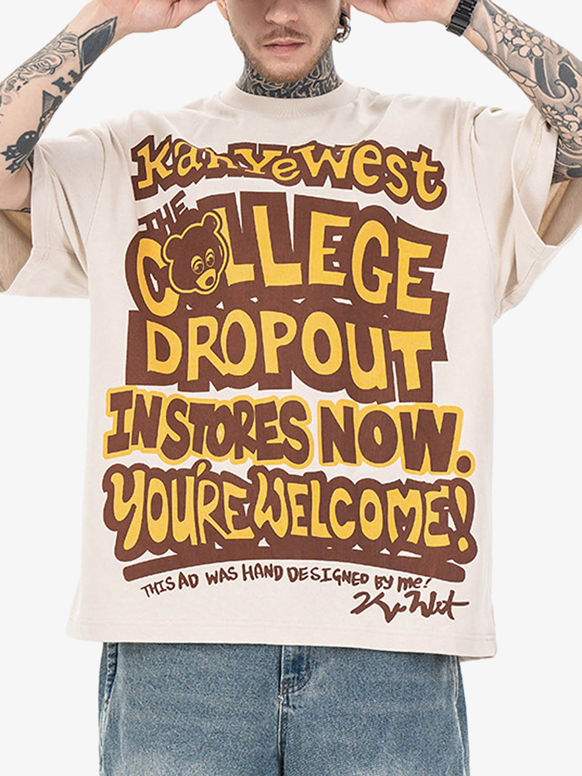 Bear Letter Print Hip Hop Short Sleeve T-shirt - 2203