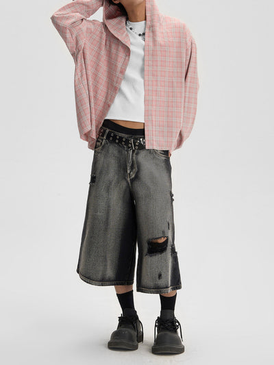 Washed Ripped Vintage Cargo Denim  Jort - 2066
