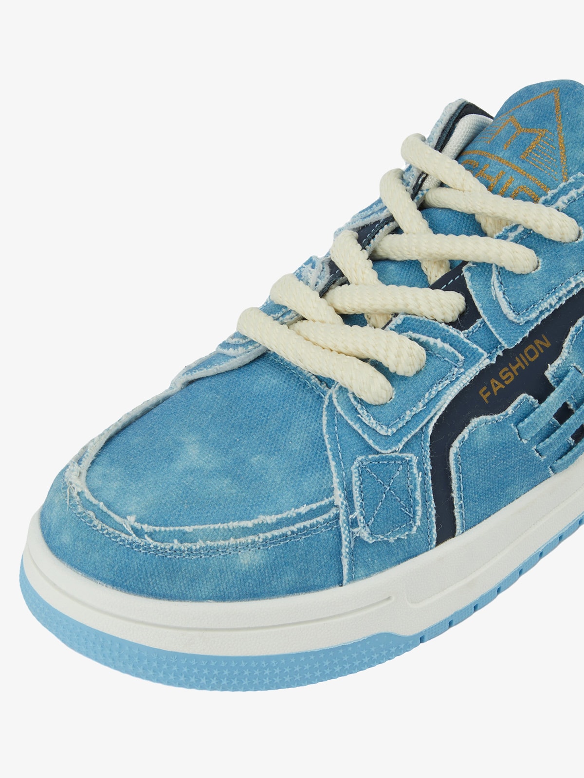 Shredded Denim Patchwork Sneakers