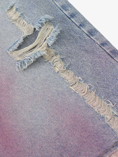 Distressed Tie-Dye Denim Jorts
